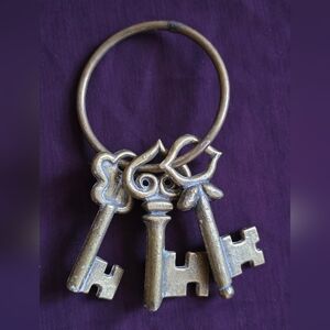 Ring Of Three Large Solid Brass Antique Skeleton Keys